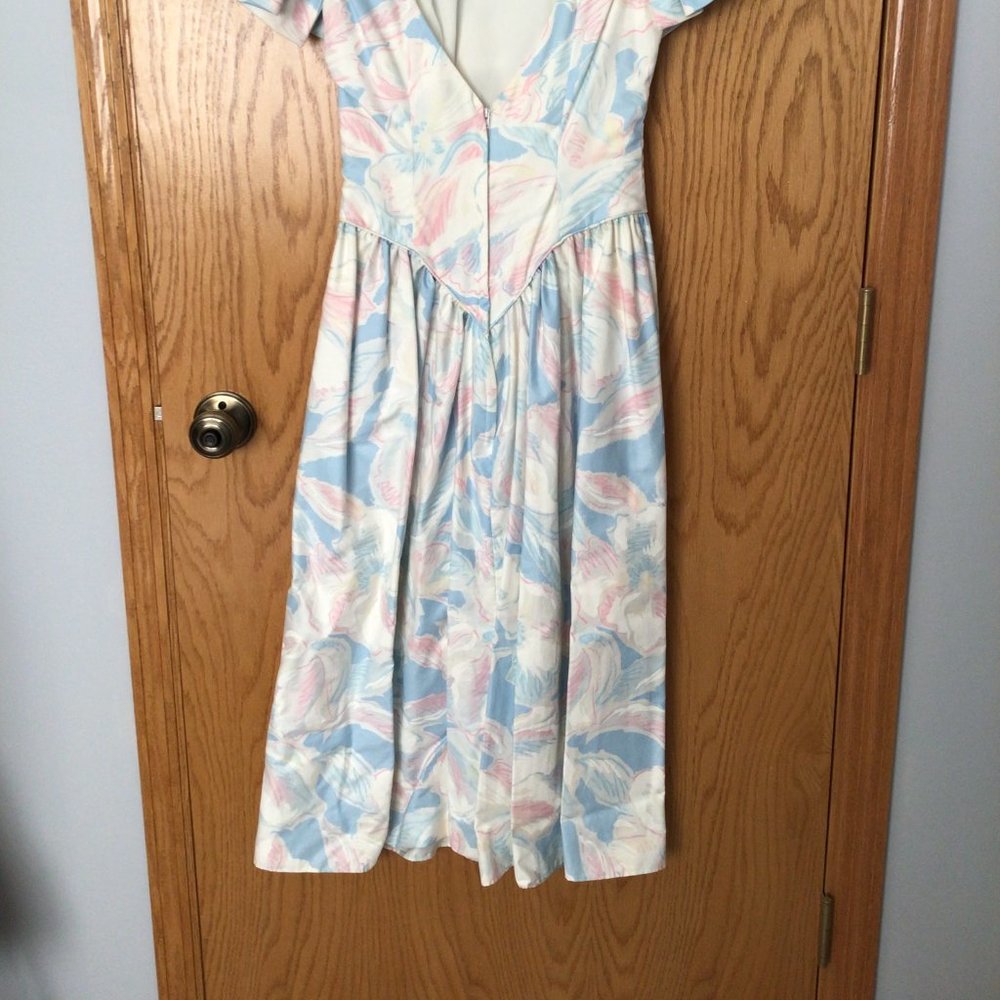 Custom made dress; pastel blue, pink, white, cream floral - Picture 10 of 10